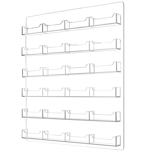 QWORK Acrylic Business Card Holder Wall Mount, 24 Pockets, Clear Sticker Display, Multi-Pocket Rack Organizer for Office & Home Use, Includes Screws, Expansion Tubes