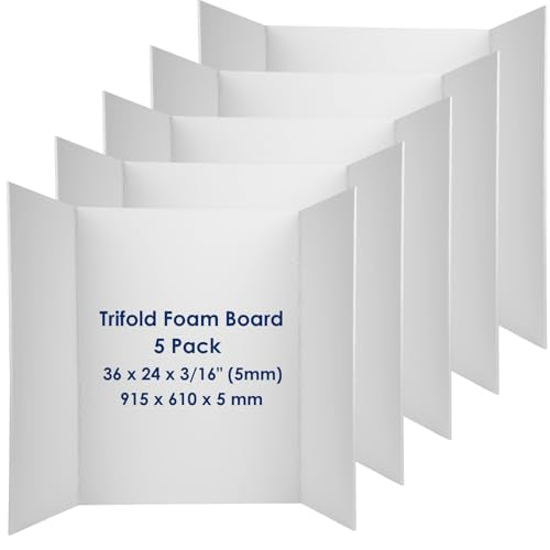 Trifold Poster Board Foam Core 24 x 36 x 3/16"(5mm), 5 Pack, Acid Free