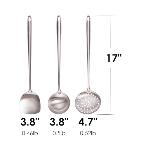 17″ Wok Spatula and Ladle, Skimmer Spoon - 304 Stainless Steel Wok Tool Set - color: 3-Pieces