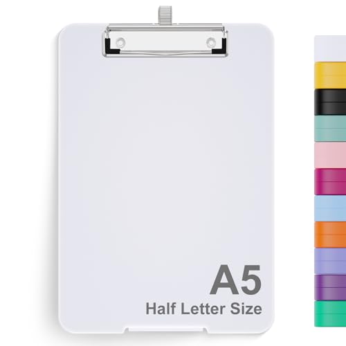 Hongri A5 Clipboard with Storage, Metal Retractable Pen Holder, White - color: White