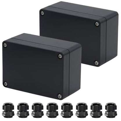 2pcs Project Box ABS Black Electrical Boxes IP65 Outdoor Waterproof Box Electronic Junction Box Power Enclosure with Cable Glands for DIY Project 3.94 x 2.68 x 1.97 inch (100x68x50mm) - size: 3.94"x2.68"x1.97"(2Pcs)Cable Gland