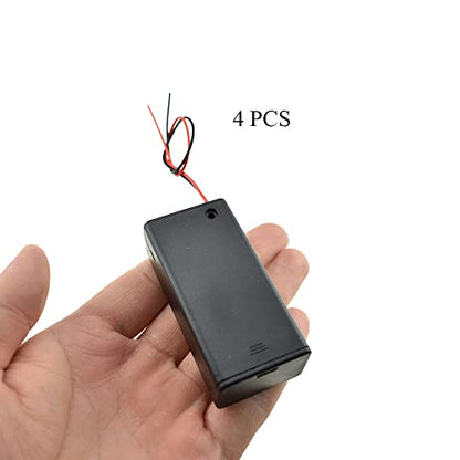HAHIYO 9V Battery Holder Bundle with Wire Sturdy Cover Durable Snap Contact Build-in Switch Batteries Black Case Easy Install 4 Pieces for Wall Clocks Ham Radio Kids Toys - style: 9V-4P