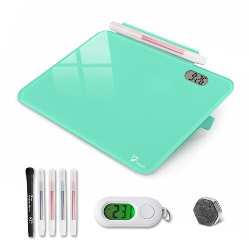 Small Glass Desktop Whiteboard with Clock, Mini Pure Glass Dry-Erase, Mint - color: Clock Mint