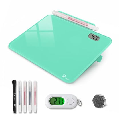 Small Glass Desktop Whiteboard with Clock, Mini Pure Glass Dry-Erase, Mint - color: Clock Mint