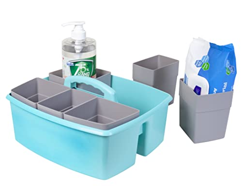 Storex Large Classroom Caddy with Cups, 13 x 11 x 6.575 Inches, Teal, Case of 2 (00984U02C) - color: Teal, size: 2-Pack, style: Large with Cups
