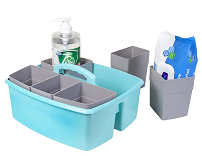 Storex Large Classroom Caddy with Cups, 13 x 11 x 6.575 Inches, Teal, Case of 2 (00984U02C) - color: Teal, size: 2-Pack, style: Large with Cups