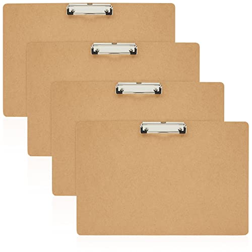 Juvale Clipboard - 11.5 x 17.4 in, Brown MDF, 4-Pack - Wood Clipboard Set with Low-Profile Metal Clip & Retractable Hook - Oversized & Portable for Drafting Board & Sketch Board Use - size: 17.4 x 11.5 Inches