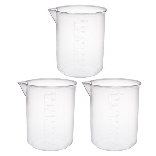 uxcell Measuring Cup 1000ml PP Plastic Graduated Beaker Transparent for Lab Kitchen Liquids 3pcs - size: 1000ml