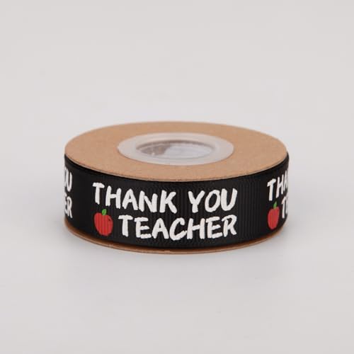 Meseey Back to School Themed Grosgrain Ribbon Ruler School Bus Apple ABC Pencil Backpack Books Chalkboard Printed Craft Ribbons for Teacher Appreciation,Wreath,Gift Wrapping (Thank Teacher) - color: Thank Teacher