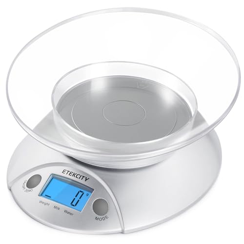 Etekcity Food Kitchen Scale with Bowl, 11lb/5kg, Grams and Ounces - color: Stainless Steel-Gray, size: 11lb
