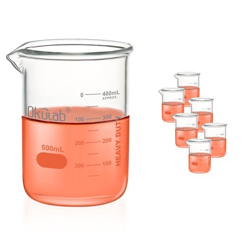 Glass Beakers, Low Form, Graduated 3.3 Borosilicate Glass Beaker Set, 6pcs of 500mL for Lab, Classroom, Craft, Kitchen,BKLG500A6 - style: Vol.500ml, Case of 6