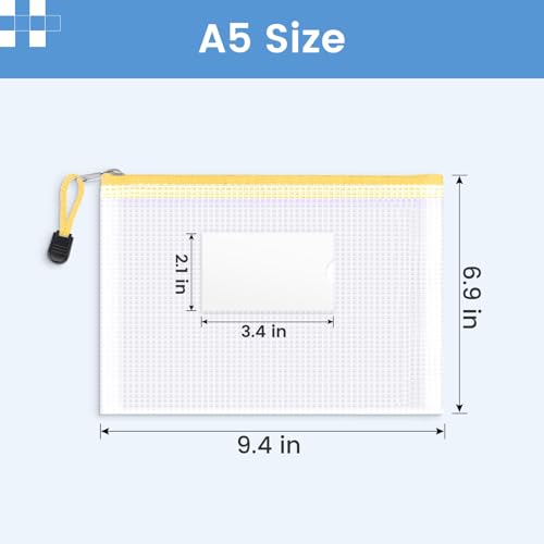 Sooez 24 Pack Mesh Zipper Pouch Bags with Label Pocket, A5 (9.4×6.8 in) - size: A5