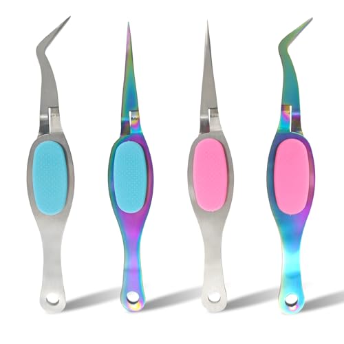 4PCS Reverse Tweezers Craft Tweezers with Soft Grip Crossing Lock for Crafting Precision Tools for Stickers, Jewelry Repair, and DIY Projects (Straight & Curved Tips) - size: 4PCS
