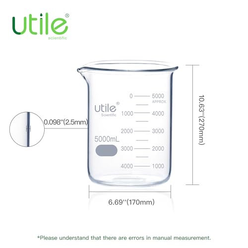 Utile 1 Pc Glass Beaker, Vol.5000ml Beakers, Glass Beaker with Double Scale Printed Graduation, 4000.5000.1-X - style: 1 pc of 5000ml