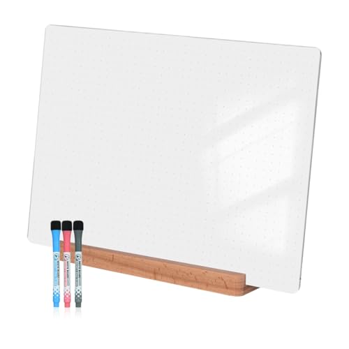 Dry Erase Acrylic Whiteboard 9x12 – White Surface or Dotted Grid – Desktop Writing Board with Wood Base – Reversible Horizontal & Vertical Display (Dotted Grid) - style: Dotted Grid