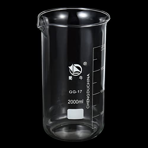 PATIKIL 2000ml Tall Form Glass Beaker, 3.3 Borosilicate Glass Graduated Printed Scale Measuring Cups with Spout for Kitchen Lab Liquids Transit Boiling - size: 2000ml