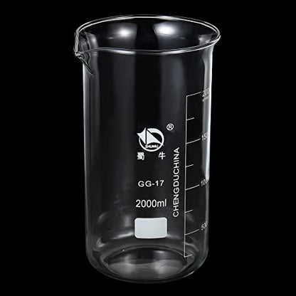 PATIKIL 2000ml Tall Form Glass Beaker, 3.3 Borosilicate Glass Graduated Printed Scale Measuring Cups with Spout for Kitchen Lab Liquids Transit Boiling - size: 2000ml