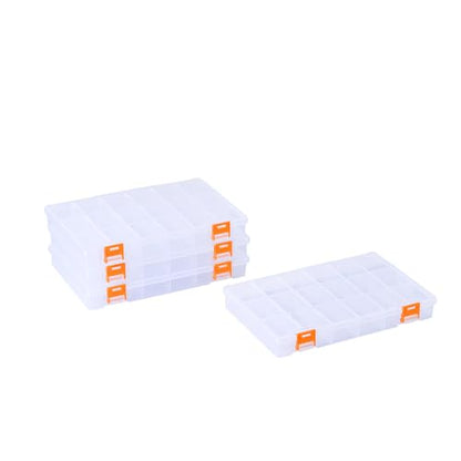 4 Pack 18 Grids Clear Plastic Storage Box with Dividers - size: 18 Grids