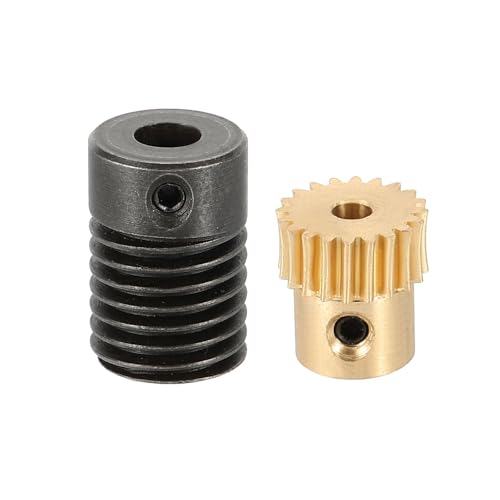 uxcell Worm Gear Set 20T 0.5 Module 20:1 Reduction Rate, Right Rotation Drive Gear Box Wheel Reduce Transmission Part (Brass Gear-3mm Bore, #45 Steel Rod 5mm Bore) - size: Gear-3mm, Rod-5mm Bore, style: 0.5M-20T