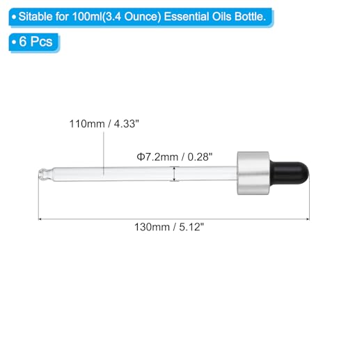 PATIKIL Glass Eye Dropper Caps, 6 Pcs Anodized Aluminum Glass Dropper Closure Top for 100ml(3.4oz) Essential Oils Bottle, Perfume, Lab Experiments, Silver Tone - color: Silver Tone, size: 100ml