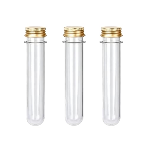 3 Pcs Plastic Test Tubes with Caps, 40ml Clear Test Tube Containers 25 x 140 mm, Reusable Tubes for Candy Storage, Party Favors, Beads, Bath Salts & Lab Experiments (3, Gold) - color: Gold