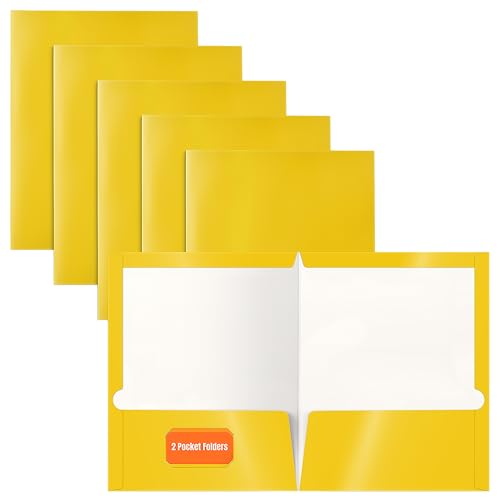 Better Office Products 2 Pocket Glossy Laminated Yellow Paper Folders, Letter Size, 25-Pack, Yellow Paper Portfolios, Box of 25 - color: Yellow