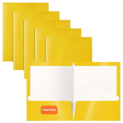 Better Office Products 2 Pocket Glossy Laminated Yellow Paper Folders, Letter Size, 25-Pack, Yellow Paper Portfolios, Box of 25 - color: Yellow