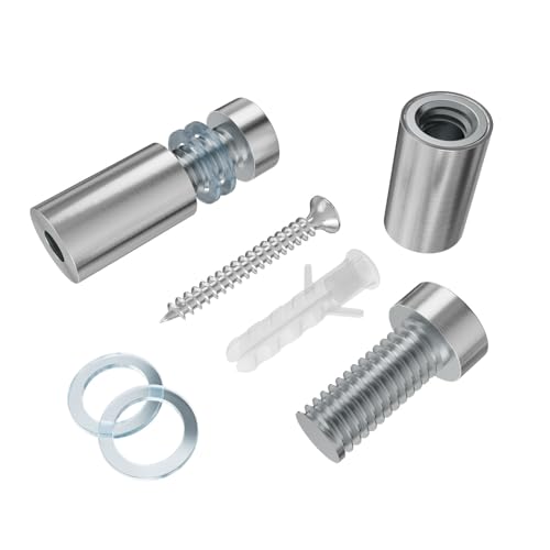 12-Pack Stainless Steel Standoff Screws with Wall Anchors & Rubber Pads – Sign Mounting Hardware for Acrylic Signs, Photo Frames, Advertising Boards, Silver(1/2" x 1" / 12mm x 25mm)