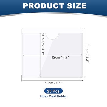 MECCANIXITY Self-Adhesive Card Pockets 4.7" x 4.1" Clear Horizontal Pocket Label Holders Plastic Card Sleeves with Top Open for Library Storage Bins Loading, Pack of 25 - size: 4.7" x 4.1", style: Horizontal
