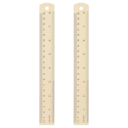 HARFINGTON 2pcs Metal Straight Ruler 20cm Metric SAE Aluminum Alloy Measuring Rulers Scale Tool with Hole for Measure Study Reading Classroom Office, Beige - color: Beige, size: 20cm
