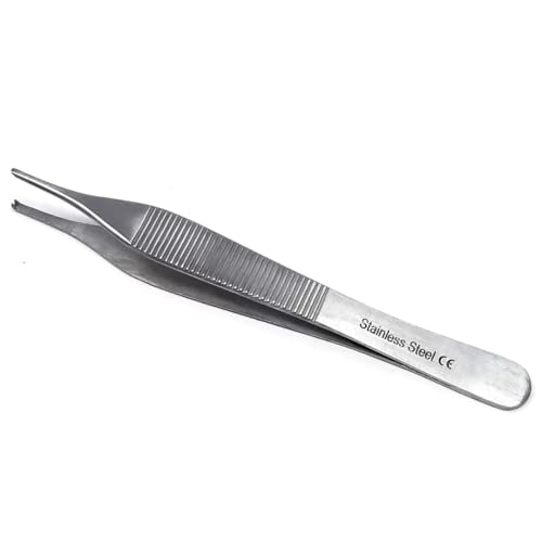 ADSON Forceps Tissue 1X2 Teeth ADSON Brown Forceps ADSON Dressing Forceps 4.75" Comes with Wide Handle Ridged Grip, Stainless Steel (Adson 1x2 Teeth + Serrations) - color: Adson 1x2 Teeth + Serrations