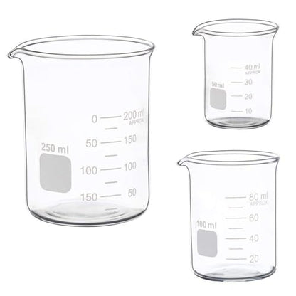 3 Pack Borosilicate Glass Beaker Set, 50 mL, 100 mL and 250 mL - size: 50ml+100ml+250ml