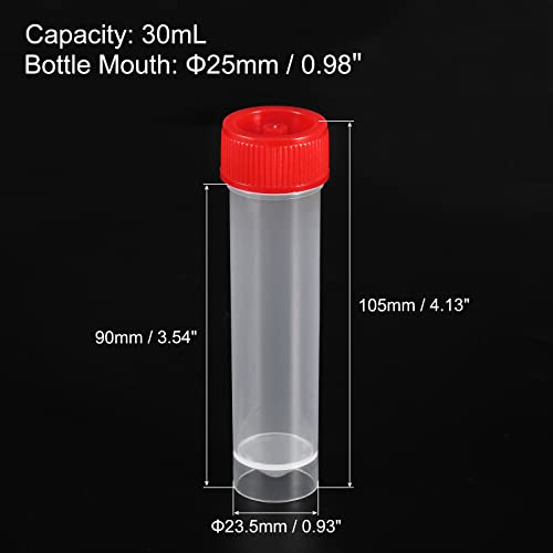 PATIKIL 30mL Plastic Test Tubes, 40 Pack Frozen Test Tube Vial Container Storage Screw Cap for Lab Laboratory Science, Red Clear - color: Red, size: 30mL