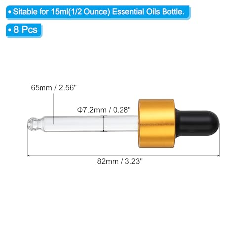 PATIKIL Glass Eye Dropper Caps, 8 Pcs Anodized Aluminum Glass Dropper Closure Top for 15ml(1/2oz) Essential Oils Bottle, Perfume, Lab Experiments, Gold Tone - color: Gold Tone, size: 15ml