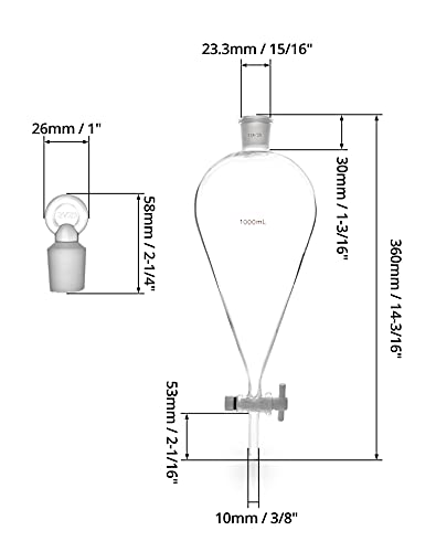 QWORK 1000ml Separating Funnel with 24/29 Joints and Stopcock