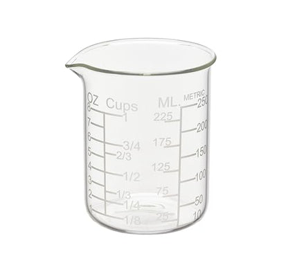 Ackers Etched Graduated Glass Measuring Cup - V-Shaped Spout- High Borosilicate Glass Measuring Cup for Kitchen or Dining, Easy to Read, 250ml (8oz, 1 Cup) - size: 250 ml (8 oz, 1 cup)
