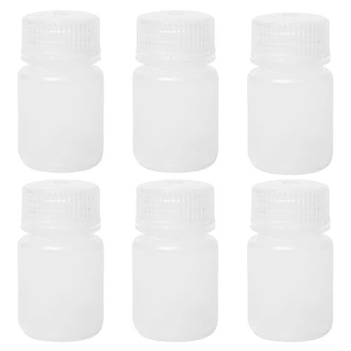 1oz Wide Mouth Reagent Bottle, Laboratory Grade Plastic Chemical bottles, Clear Pill bottle, Water Sample Bottles for Laboratories, Classrooms, or Storage at Home (6 Pcs)