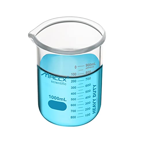 34oz(1000ml) New Upgraded Glass Beakers, Heavy Duty Lab Beaker,3.3 Borosilicate with Double Scale, HDBK1K0-001 - style: Vol.1000ml