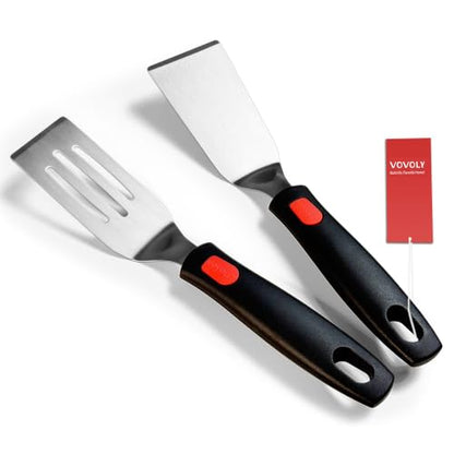Mini Serving Spatulas, Stainless Steel Cut & Serve Turner, Slotted & Solid