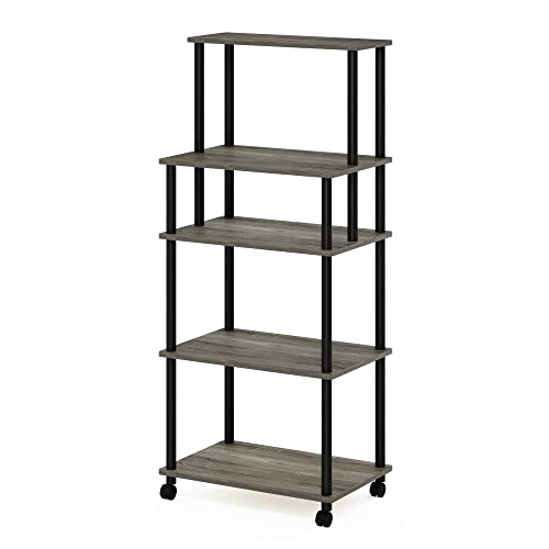 Furinno Turn-N-Tube 5-Tier Toolless Kitchen Storage Cart with Lockable Wheels, French Oak Grey/Black - color: French Oak Grey/Black, size: 5-Tier