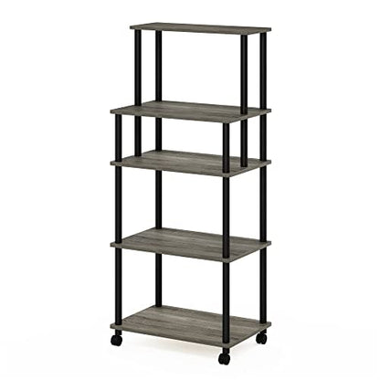Furinno Turn-N-Tube 5-Tier Toolless Kitchen Storage Cart with Lockable Wheels, French Oak Grey/Black - color: French Oak Grey/Black, size: 5-Tier