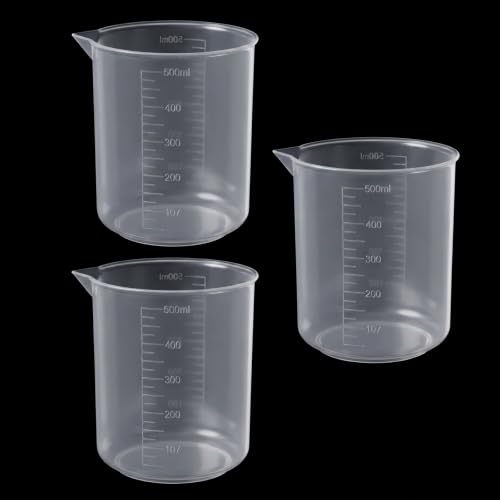 Plastic Beakers, 3 PCS 500ml/17 Oz Oz Measuring Cups for Liquid Clear Graduations Mixing Cup Small Measuring Beaker Cup for Painting Kitchen Lab