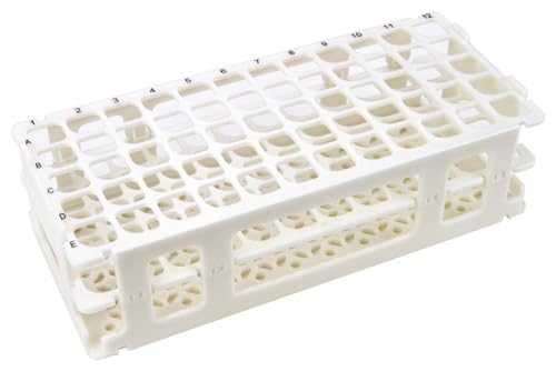 Caplugs Evergreen 240-3201-W8SI RT Series Test Tube Rack for 17 mm Tubes, 60 Places, White Polypropylene Co-Polymer, Lightweight, Stackable, Autoclavable, Collapsible, Submersible, Testing, Laboratory - color: White