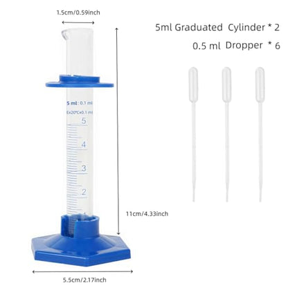 2Pcs 5ml Graduated Cylinder, Thick Glass Measuring Cylinder, with Anti-Falling Plastic Base and Bumper Guards, for Science Laboratory Measuring Liquid, Bring droppers - size: 5ml