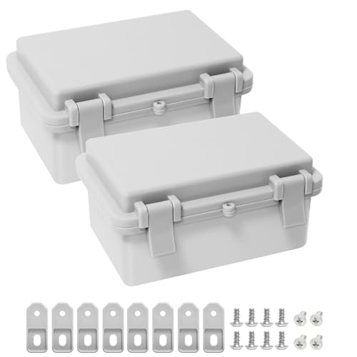 Junction Box, ABS Plastic IP65 Waterproof Dustproof Universal Electrical Enclosure, Hinged Shell Outdoor and Indoor Project Box, 5.9"x 3.9"x 2.8"(150x100x70mm), 2 Pack - size: 5.9" x 3.9"x 2.8" (2pc)