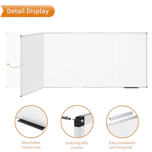 VIZ-PRO Large Magnetic Dry Erase Whiteboard, 120 x 48 Inches, Foldable - size: 120"W x 48"H