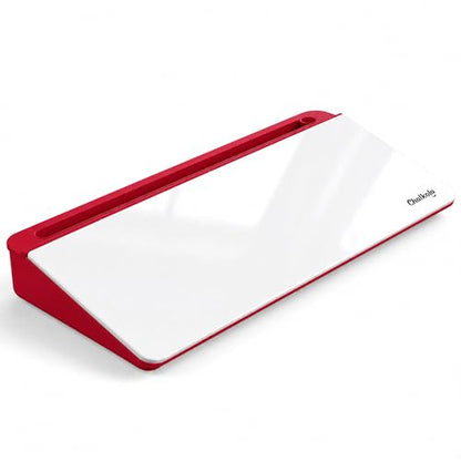 Chalkola Red/White Glass Desktop Whiteboard with Storage, Dry Erase Board - color: Red/White