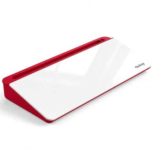Chalkola Red/White Glass Desktop Whiteboard with Storage, Dry Erase Board - color: Red/White
