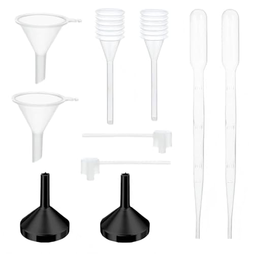 10Pcs Mini Funnels Sets, Plastic Small Aluminium Funnels with Mini Plastic Dropper Pipette Dispenser for Filling Tiny Bottles, Crafts, Sand, Essential Oils, Cosmetics (Black) - color: Black