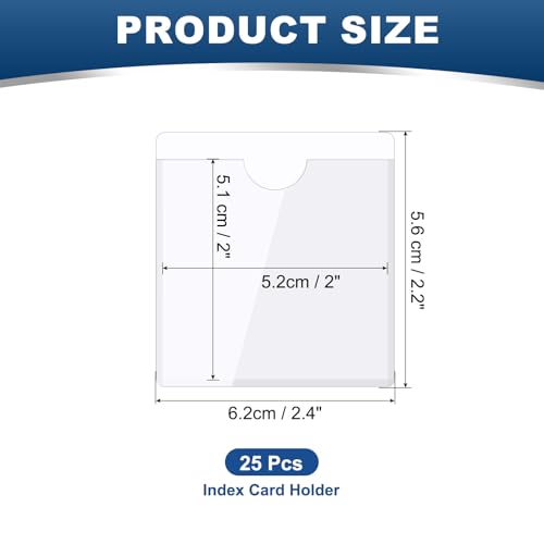 MECCANIXITY Self-Adhesive Card Pockets 2" x 2" Clear Horizontal Pocket Label Holders Plastic Card Sleeves with Top Open for Library Storage Bins Loading, Pack of 25 - size: 2" x 2", style: Horizontal